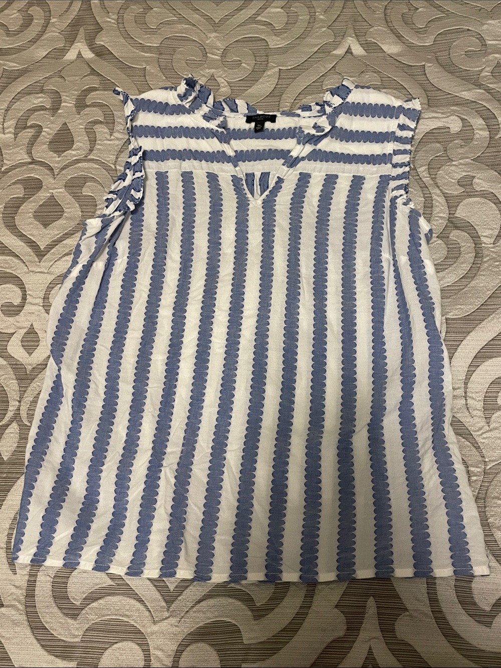 Talbots Blue and White Striped Ruffle Sleeve Top Size SP